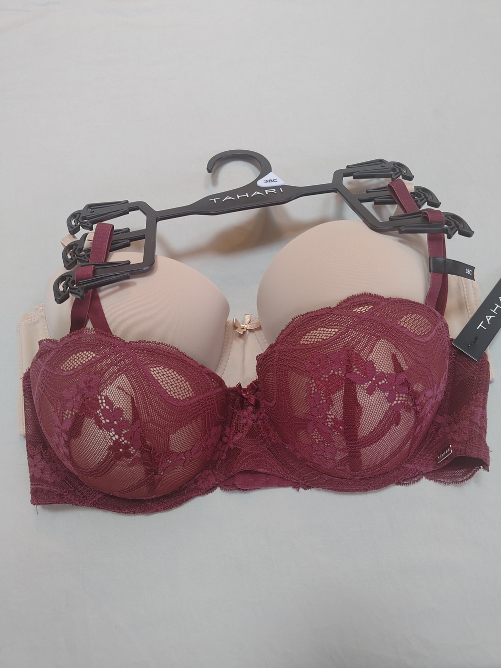 Tahari Wine And Nude Lace Underwire Bra Set